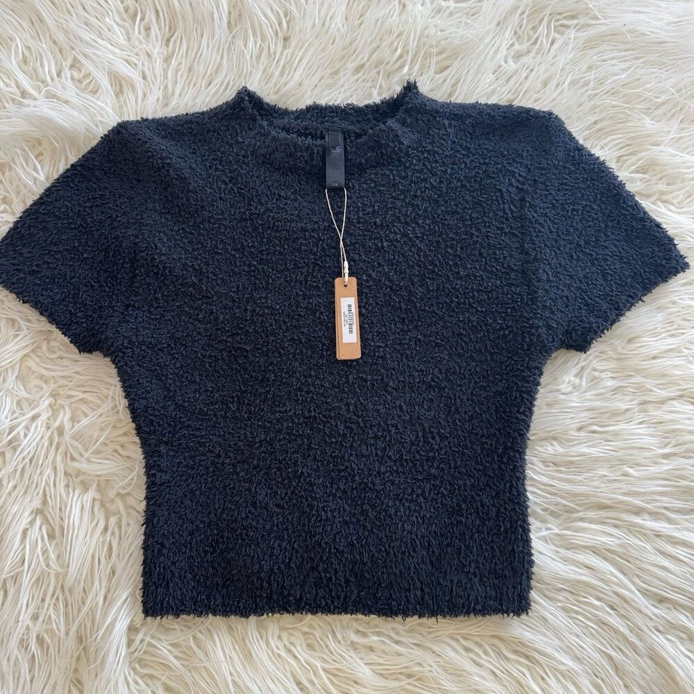 Skims Cozy Knit Crop Top Onyx Size L/XL